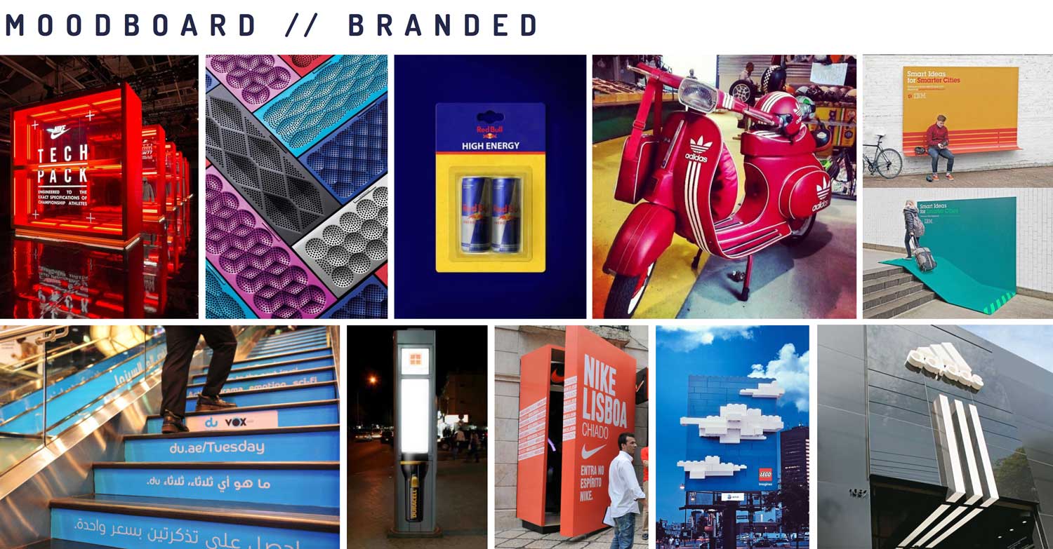 Moodboard showing the third design theme: Brand